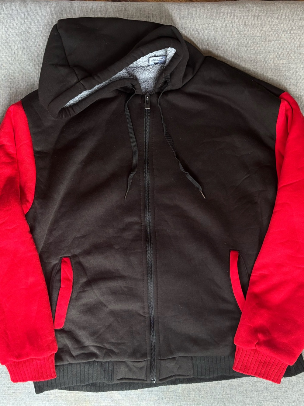 Men's Black & Red Hooded Zip Jacket
